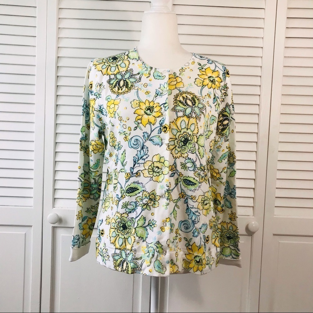 Price is firm CHARTER CLUB Floral-Print Crew-Neck Cardigan Size Large